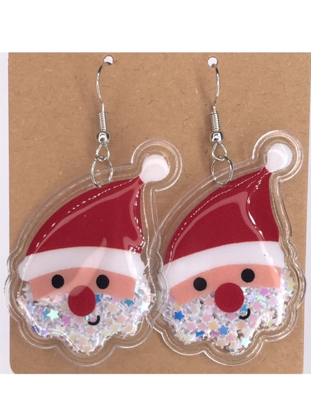 PVC Christmas Santa Clause Confetti Filled Dangle Earrings Fashion Jewelry